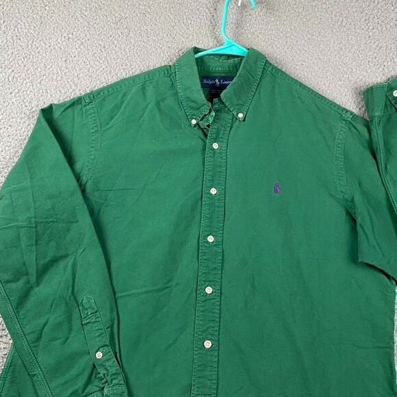 VTG Ralph Lauren Custom Fit Button Down Shirt Men's XL Cotton Green Causal Work - Picture 2 of 7